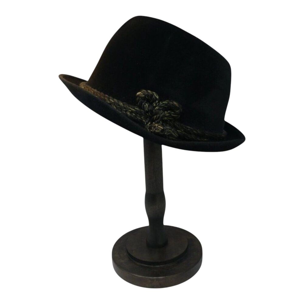 Vintage John Helmer‎ P&C Habig Vienna Black Velvet Rope Detail Fedora Hat